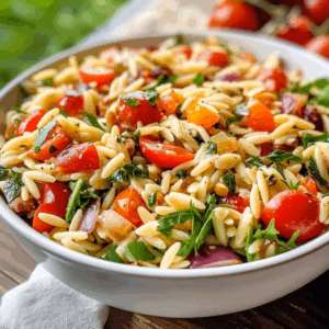 🌿 Mediterraner Orzo-Salat – ein sonniger Genuss für Gaumen und Auge! Mit zarten Orzo-Nudeln, frischem Gemüse und aromatischen Kräutern. Perfekt als Beilage oder als leichtes Hauptgericht für ein entspanntes Sommerpicknick.🌞✨