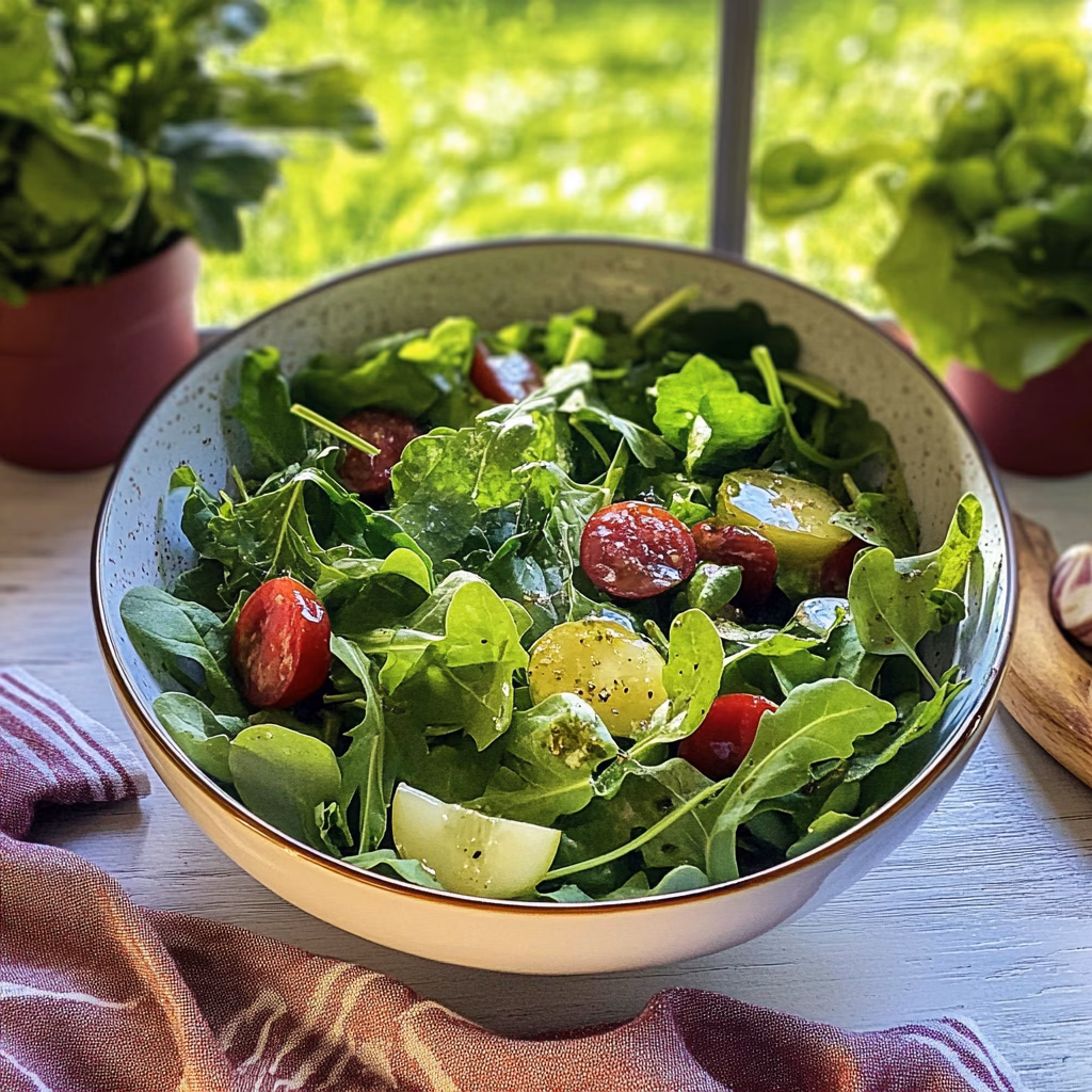 Frischer, schneller grüner Salat – ein Genuss für die Sinne! Knackige Blätter, fruchtige Tomaten und ein Spritzer Zitronen-Dressing vereinen sich zu einem gesunden Highlight. Ideal für ein leichtes Mittagessen oder als Beilage zum Grillen. Perfekt zum Speichern für spontane Salatideen!