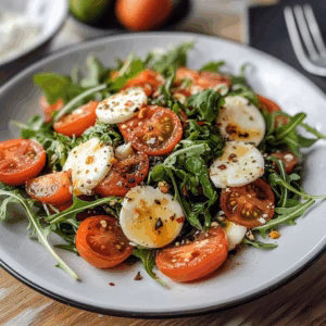 Frischer Tomaten-Mozzarella-Salat – ein wahrer Klassiker! Saftige Tomaten, cremiger Mozzarella und frisches Basilikum vereinen sich zu einem leichten Genuss. Ideal für den Sommer oder als Beilage zu Grillabenden. Unbedingt merken!